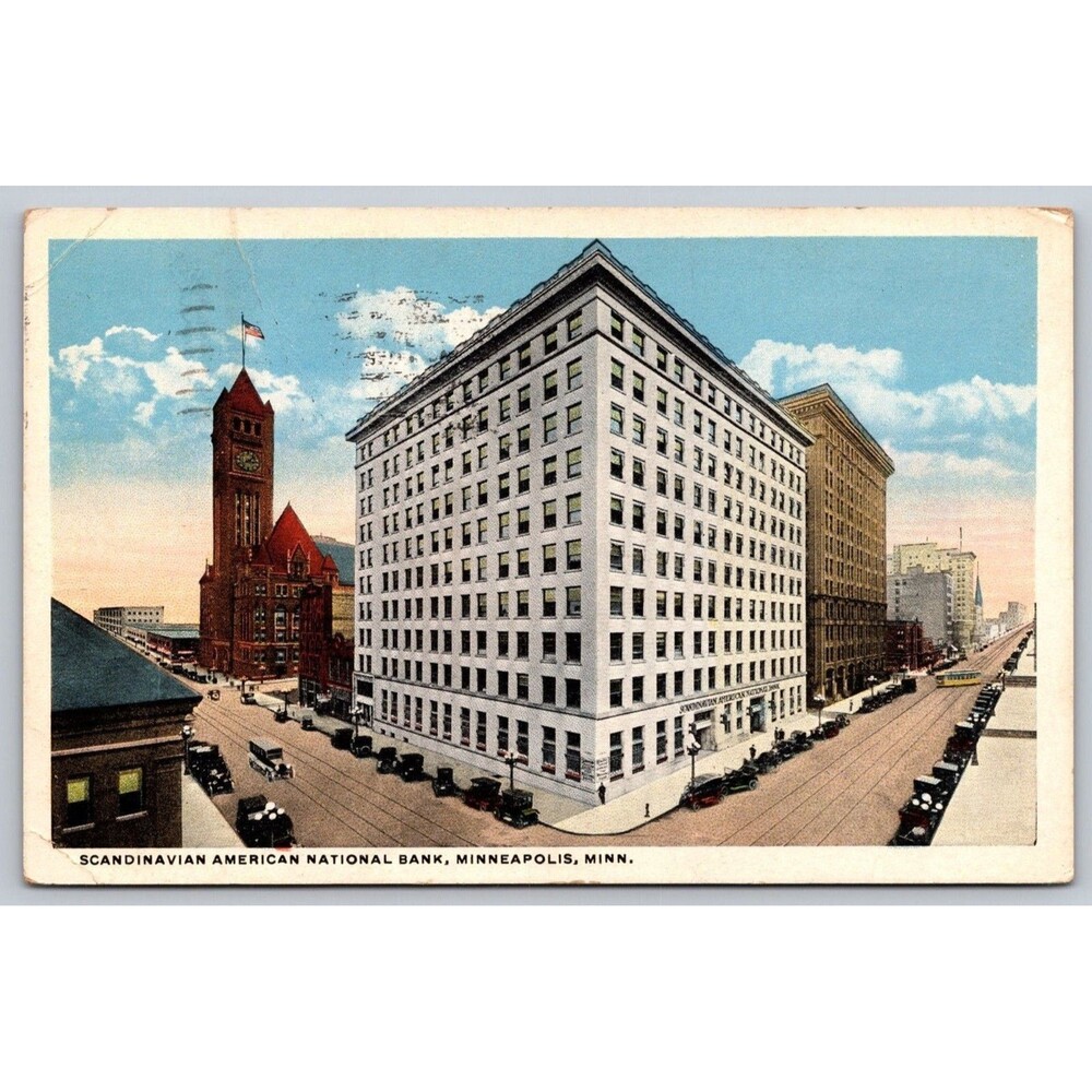 1911 Minneapolis MN Postcard Scandinavian American National Bank Bloom Bros Vtg